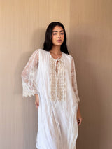 Round v Neck Kaftan - Gold Bead Lace
