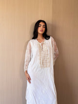 Round v Neck Kaftan - Gold Bead Lace