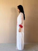 Round v Neck Free Size Kaftan - Red Bead Lace