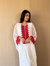 Round v Neck Free Size Kaftan - Red Bead Lace
