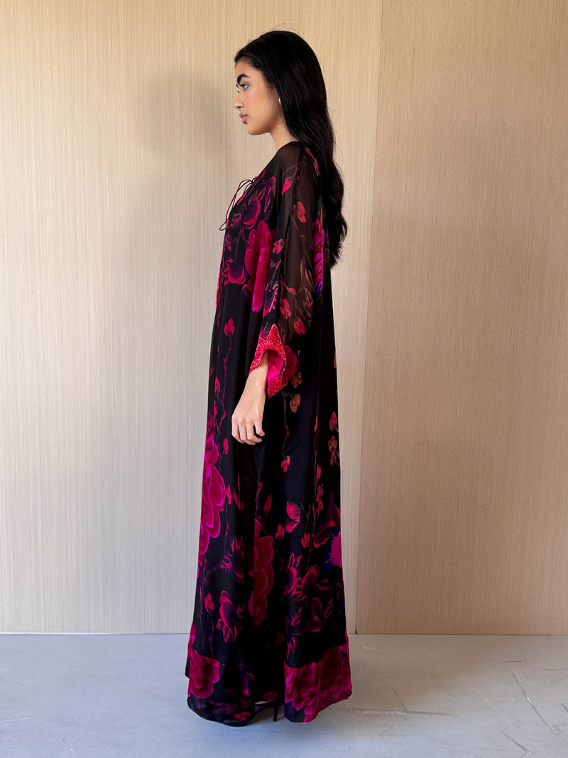 Round v Neck Free Size Kaftan - New Red Bead Lace