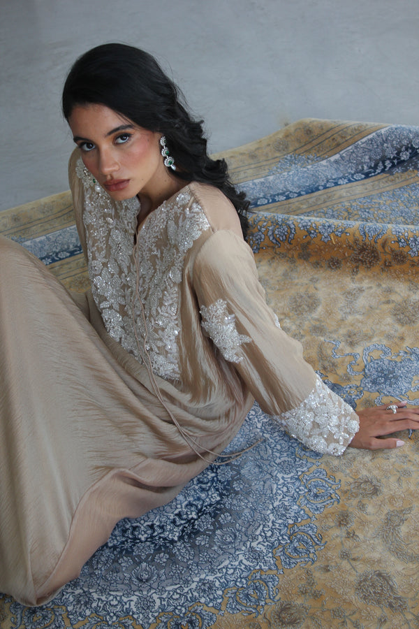 Gold round neck Kaftan