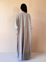 Round v Neck Bish Cut Kaftan - Off White Floral Lace