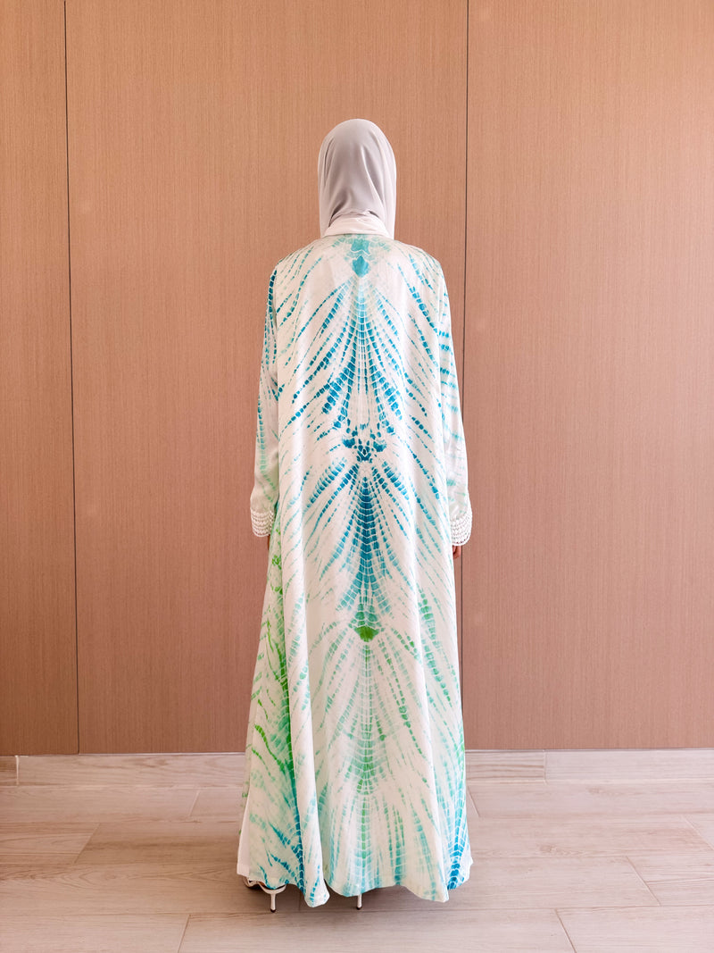 Straight Cut Abaya - With White Wavy Lace on Front and Sleeves