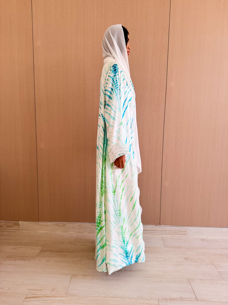 Straight Cut Abaya - With White Wavy Lace on Front and Sleeves