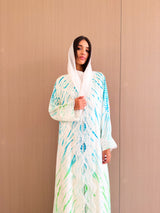 Straight Cut Abaya - With White Wavy Lace on Front and Sleeves