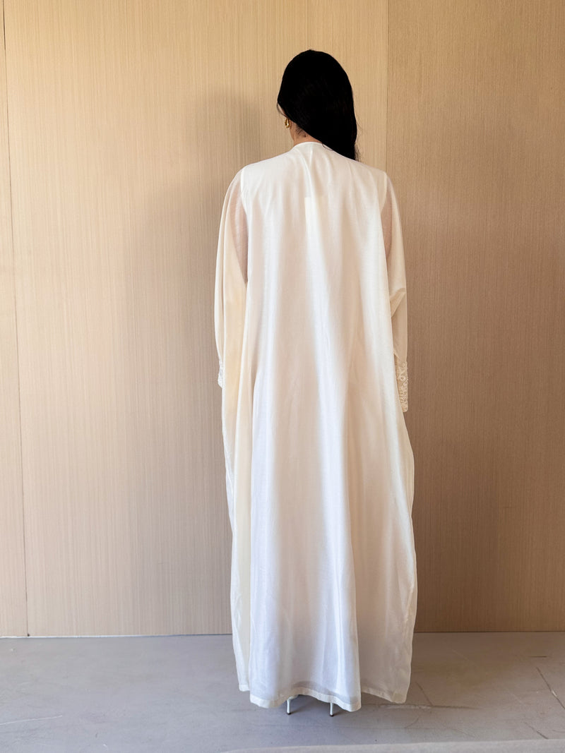 Round v Neck Free Size Kaftan - Off White Bead Lace