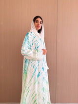 Straight Cut Abaya - With White Wavy Lace on Front and Sleeves