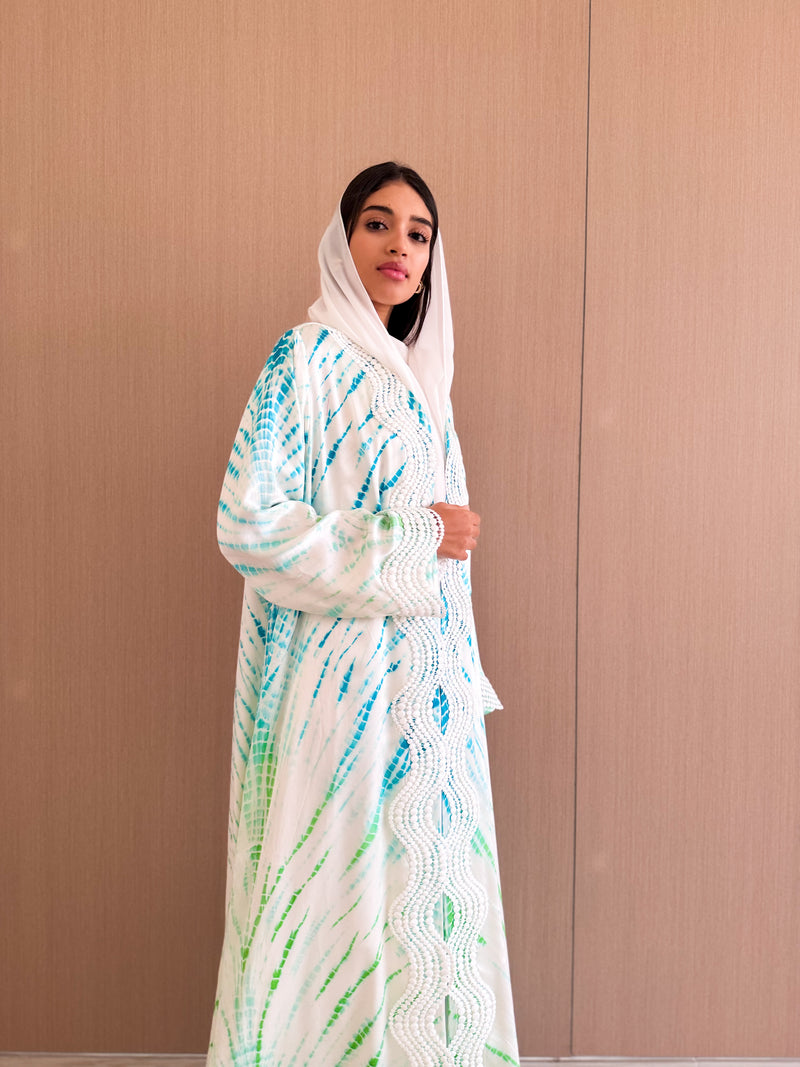 Straight Cut Abaya - With White Wavy Lace on Front and Sleeves