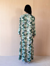 Round V Neck Kaftan - Green Lace on Front and Sleeves