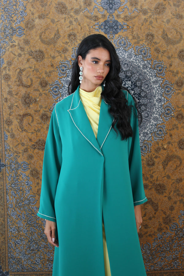 Sea Green Polycrep Abaya with Crystal Details