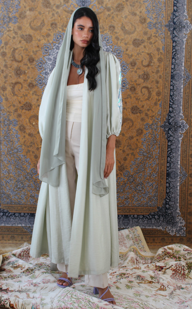 Pistachio Shoulder pad Abaya