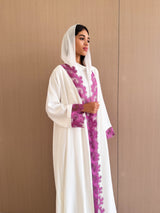 Straight Cut Abaya - Purple Curvy Lace on Front and Sleeve