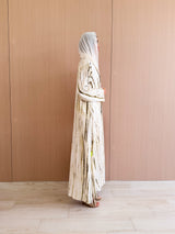 V Neck Abaya - Green With Off White Printed Tie Dye
