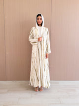 V Neck Abaya - Green With Off White Printed Tie Dye
