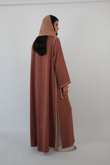 Peak Lapel Abaya with white Pearls