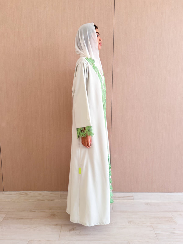 Straight Cut Abaya - Curvy Lace on Front and Sleeve - Soft Cotton