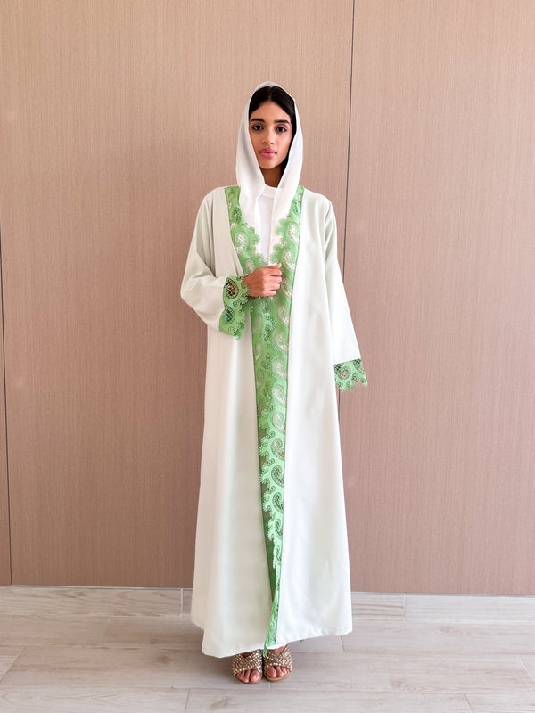 Straight Cut Abaya - Curvy Lace on Front and Sleeve - Soft Cotton