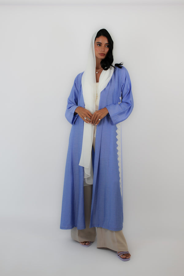 Dark Sky Blue Shawl Collar Abaya