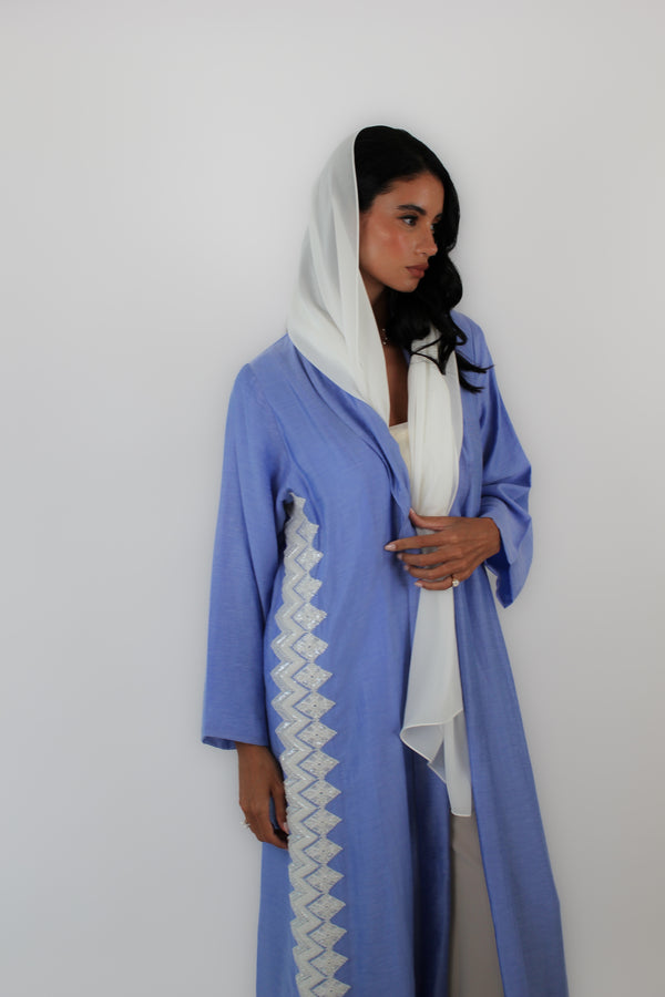Dark Sky Blue Shawl Collar Abaya