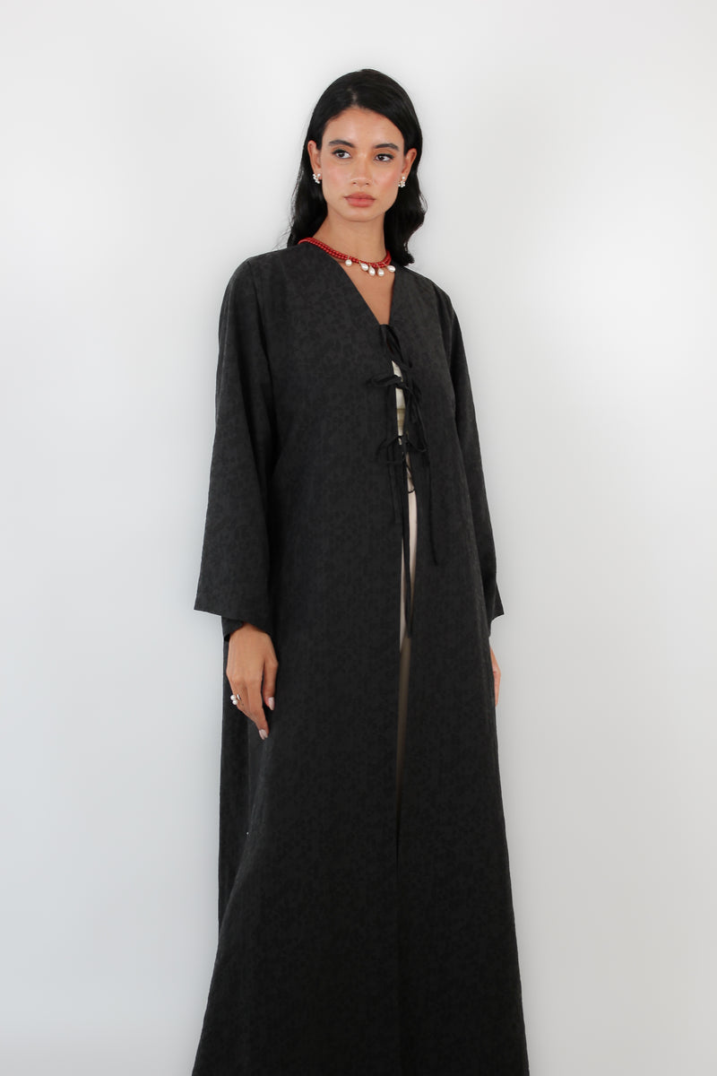 Black V-neck Abaya with Tie rope Abaya