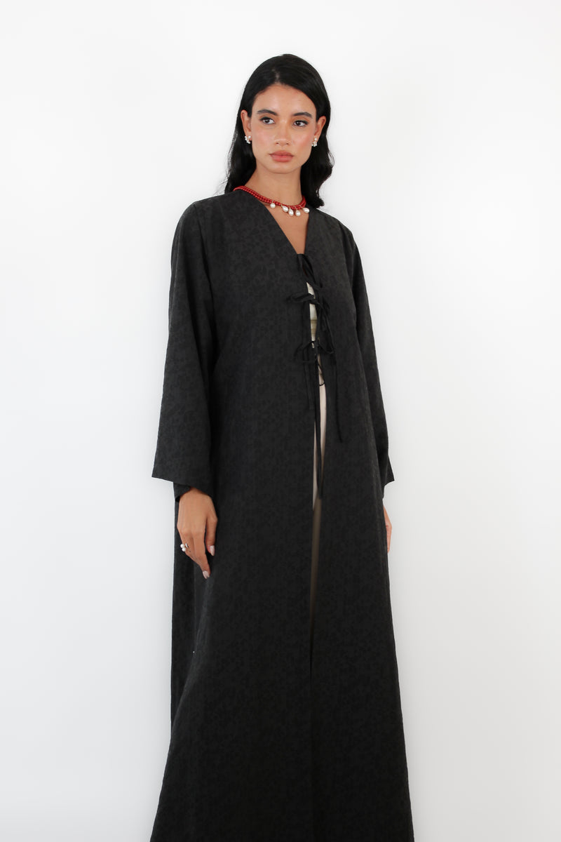Black V-neck Abaya with Tie rope Abaya