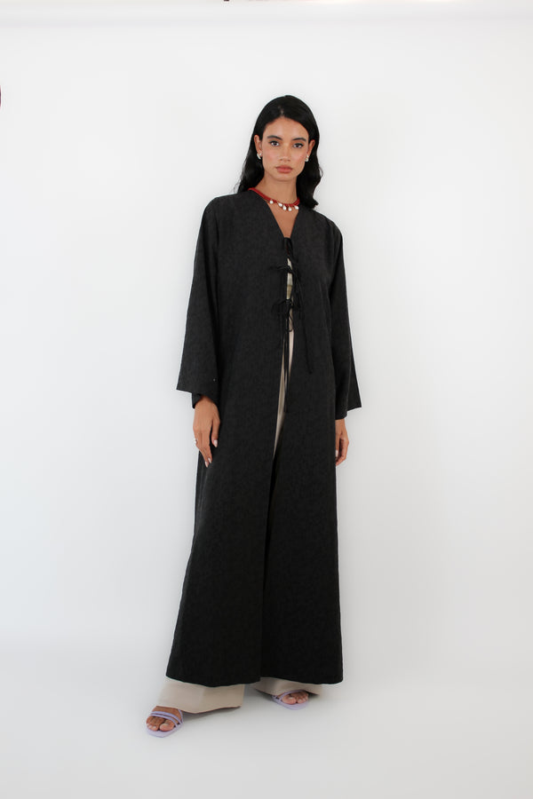 Black V-neck Abaya with Tie rope Abaya