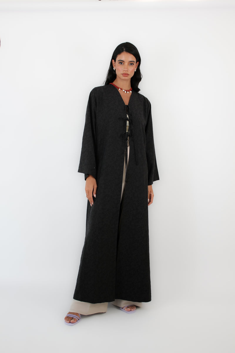 Black V-neck Abaya with Tie rope Abaya