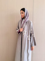 Zainah Cut Abaya - Star Bead Work on Front - Grey