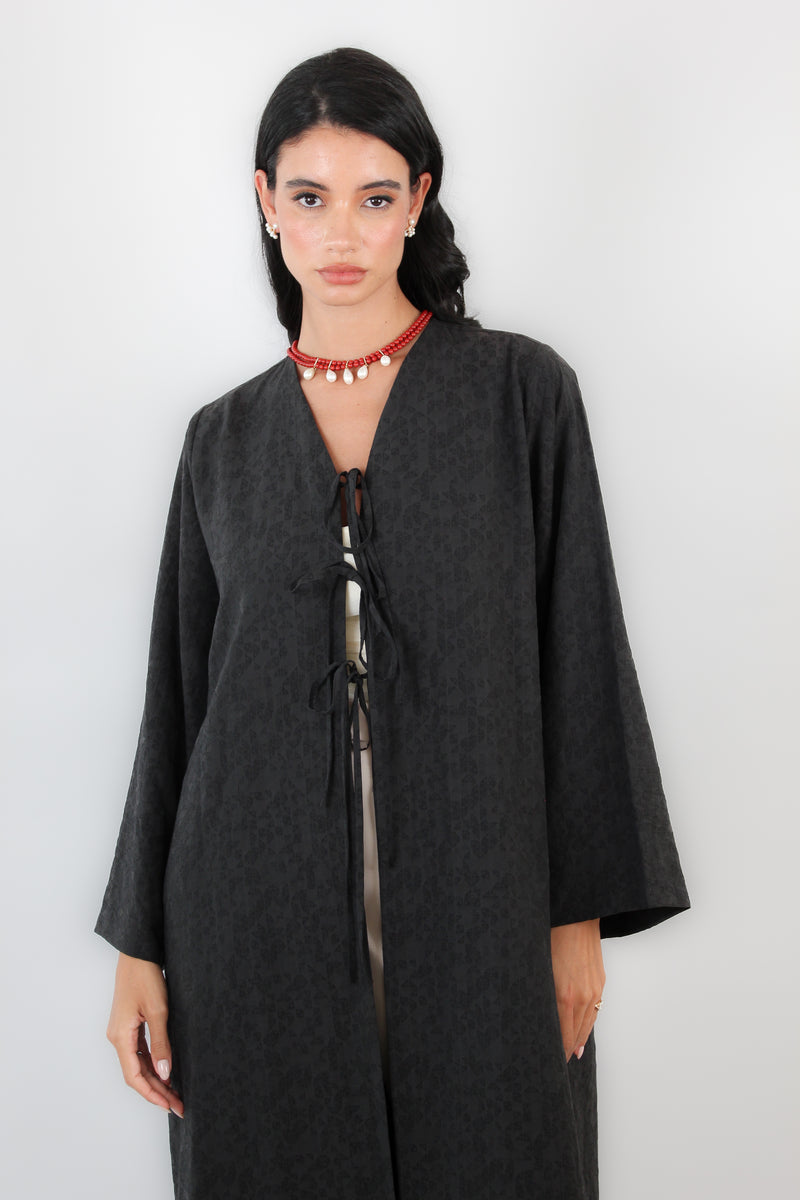 Black V-neck Abaya with Tie rope Abaya