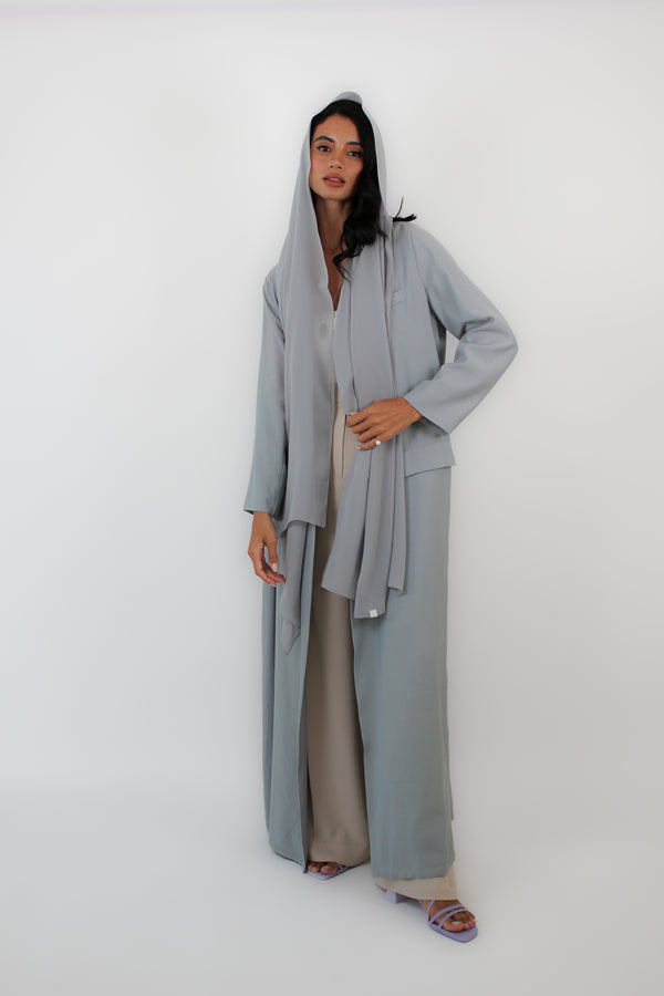 Dual Collar Abaya in grey