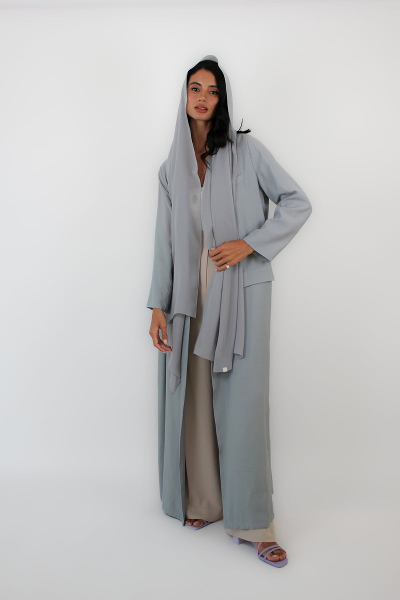 Dual Collar Abaya in grey