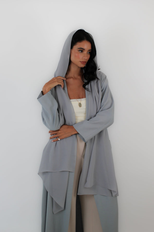 Dual Collar Abaya in grey