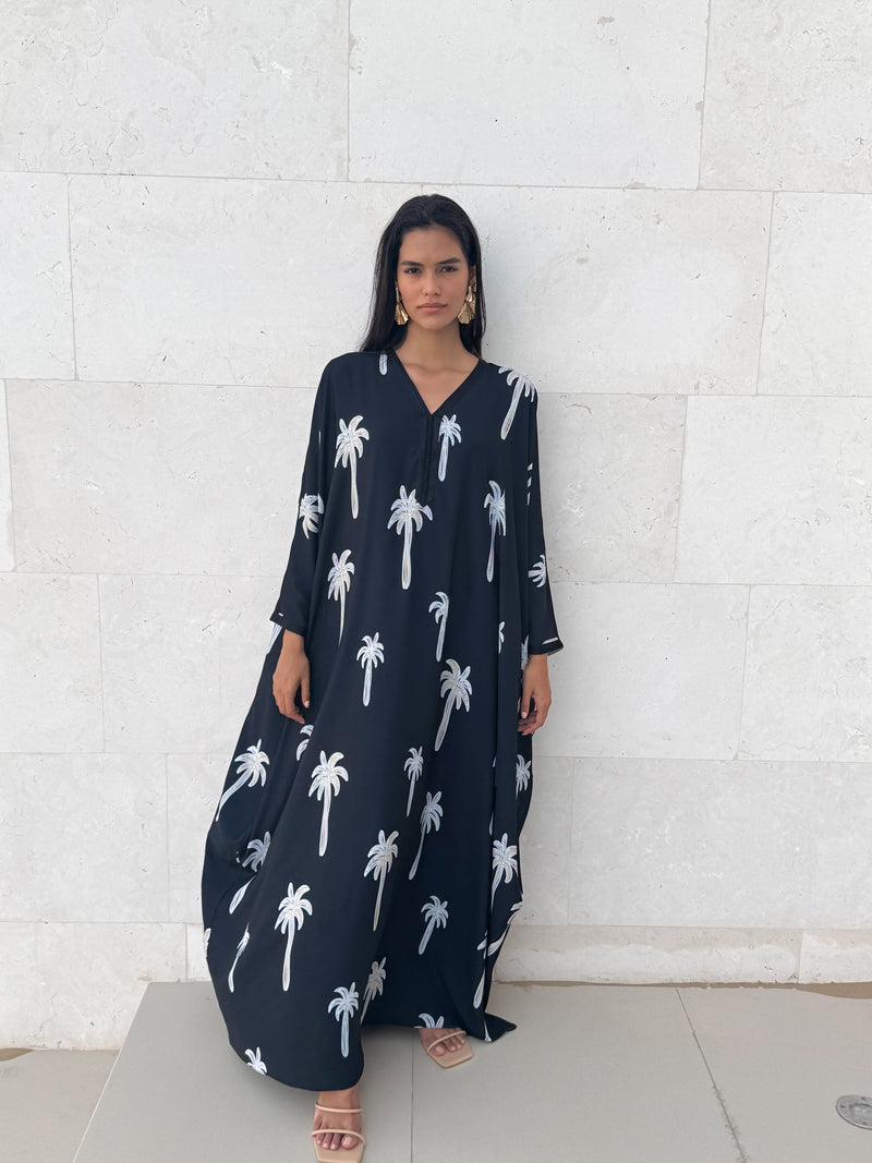 V Neck Kaftan With Broad Moroccan Lace and Buttons