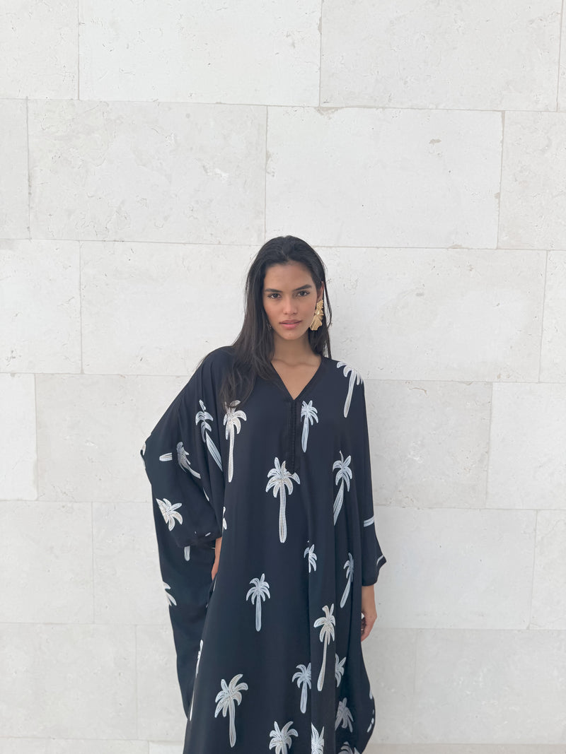 V Neck Kaftan With Broad Moroccan Lace and Buttons