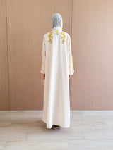 V Neck Abaya - Yellow Bead Work Lace on Front Sleeves