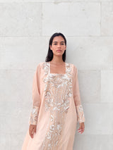 Box neck off white with gold bead lace on front/Cuff