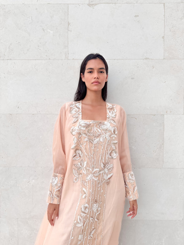 Box neck off white with gold bead lace on front/Cuff
