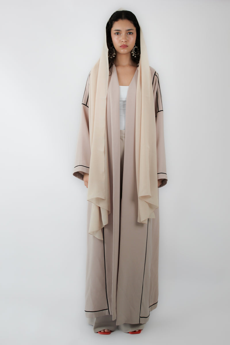 V- Neck Abaya with Black piping Details