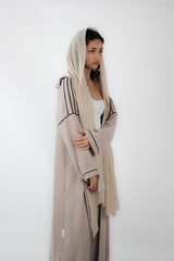 V- Neck Abaya with Black piping Details