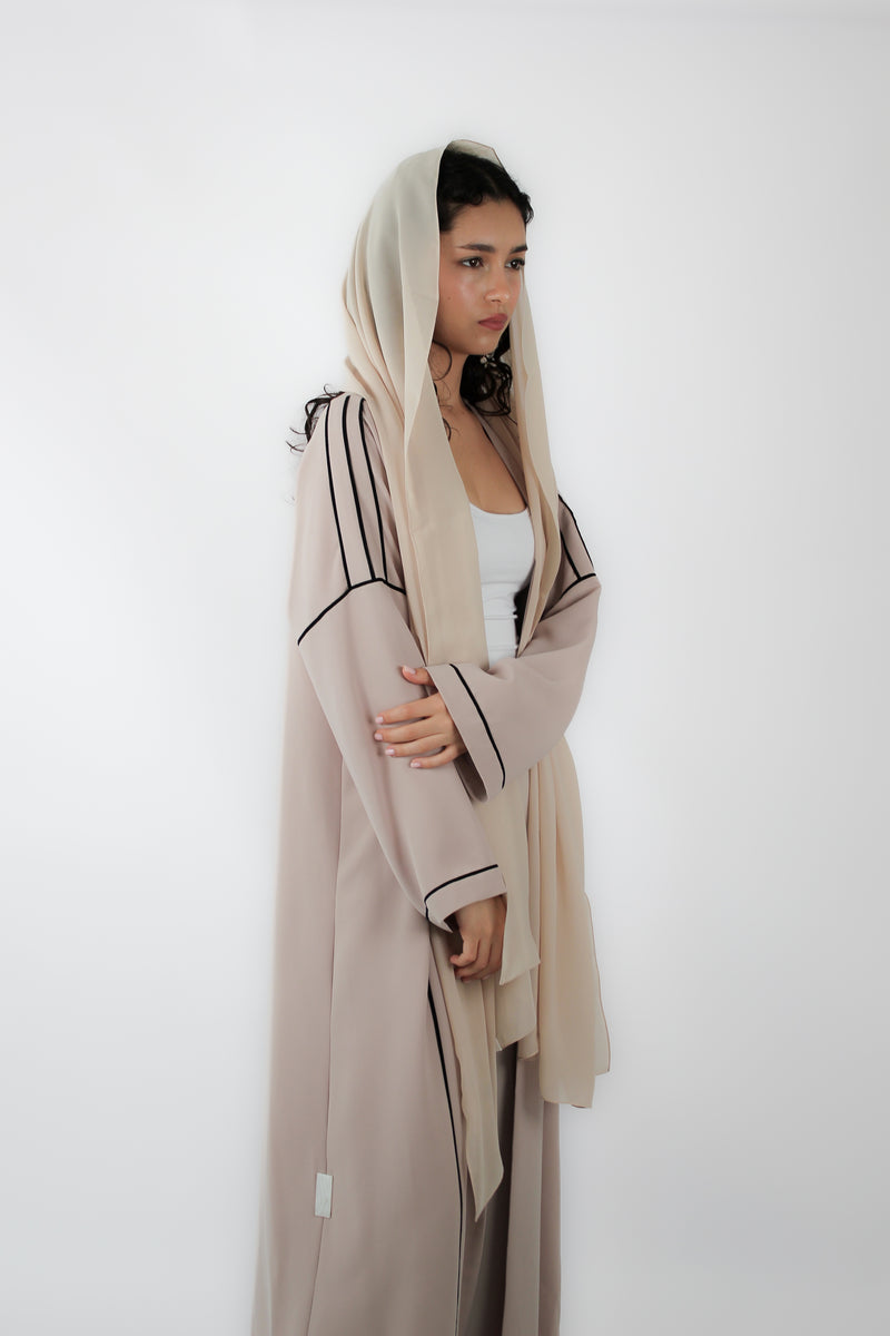 V- Neck Abaya with Black piping Details