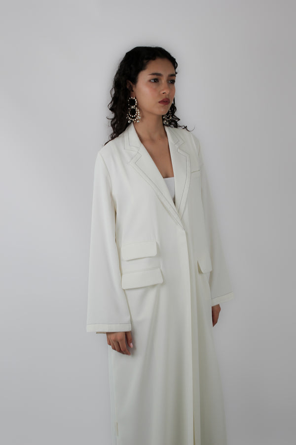 Notched Color Abaya in White Twill