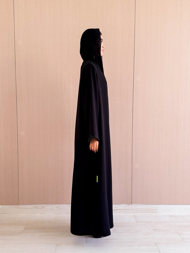 V Neck Abaya Semi circle Bead Work on Border and Sleeves