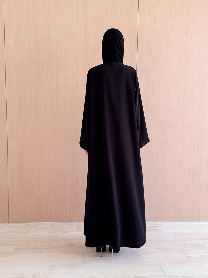 V Neck Abaya Semi circle Bead Work on Border and Sleeves