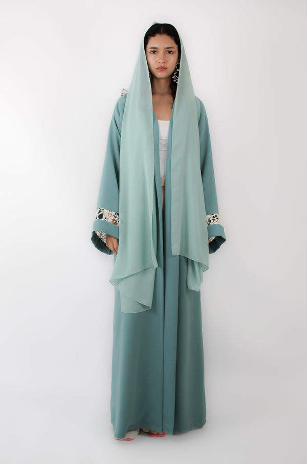 Mint Green Abaya with Lace Details