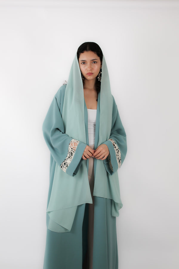 Mint Green Abaya with Lace Details