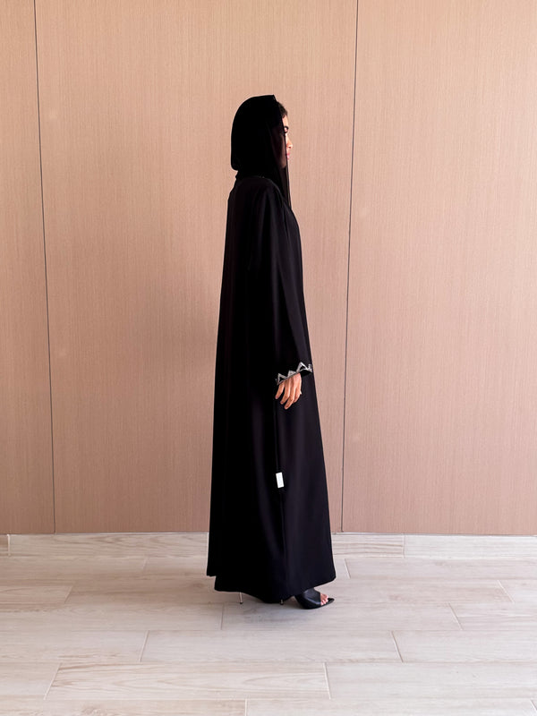 V Neck Abaya With Triangle Metalic Beads