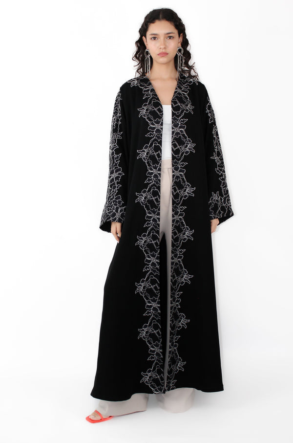 Black Floral lace Abaya