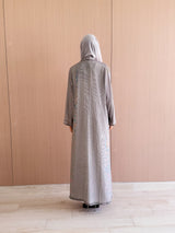 Zainah Cut Abaya - Navy Blue Stripes on grey Printed Chiffon