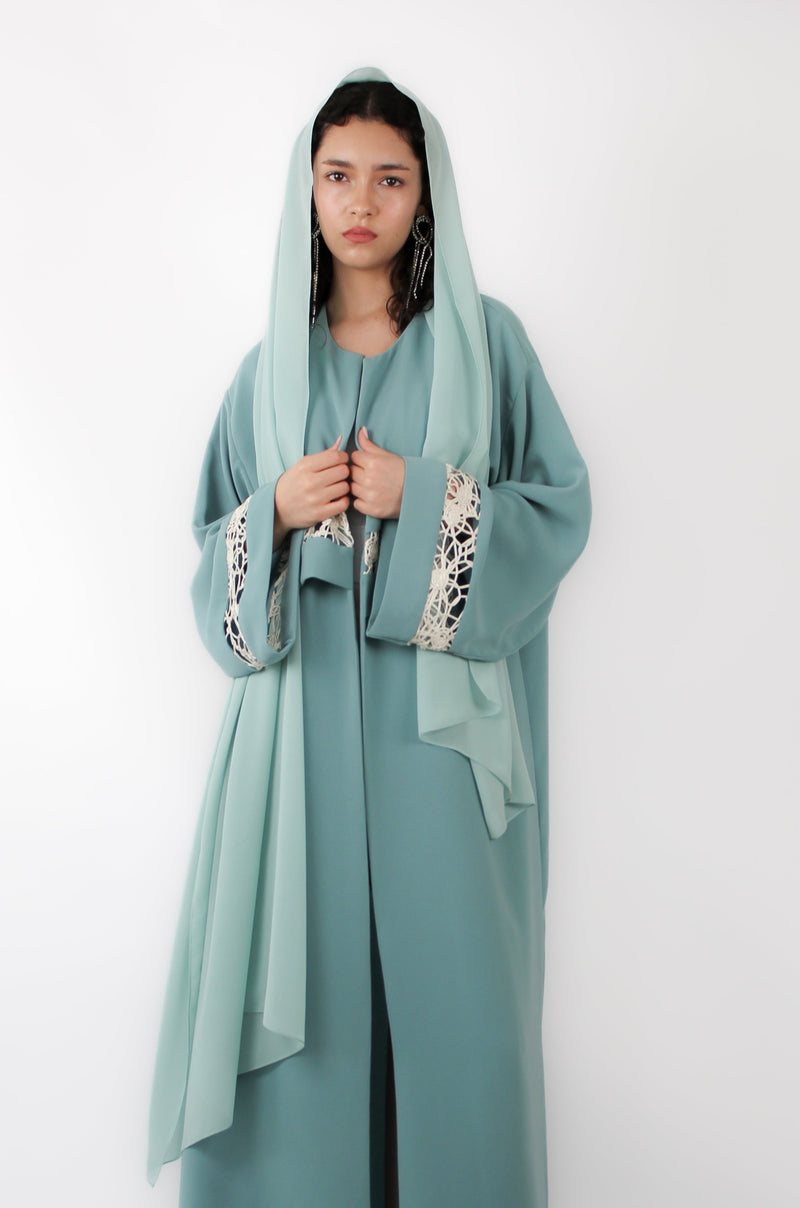 Mint Green Abaya with Lace Details